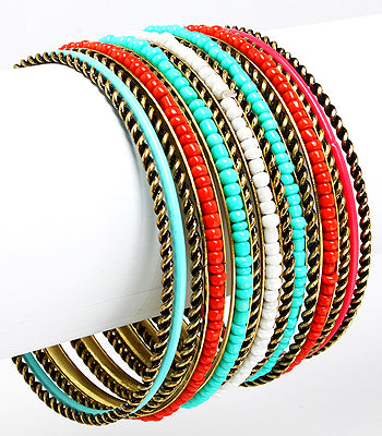 Coral-Turquoise Bead Bangle Set